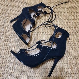 FRH Heels Black Suede Lace Up Shoes